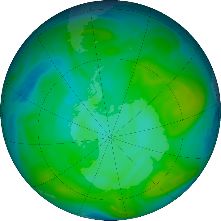 Antarctic ozone map for 09 January 2020